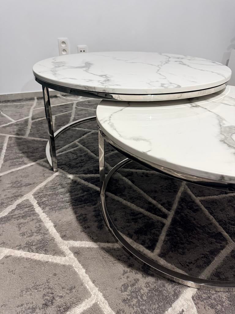 Moderne salontafel set – marmer look – 2 stuks, Ophalen, Zo goed als nieuw