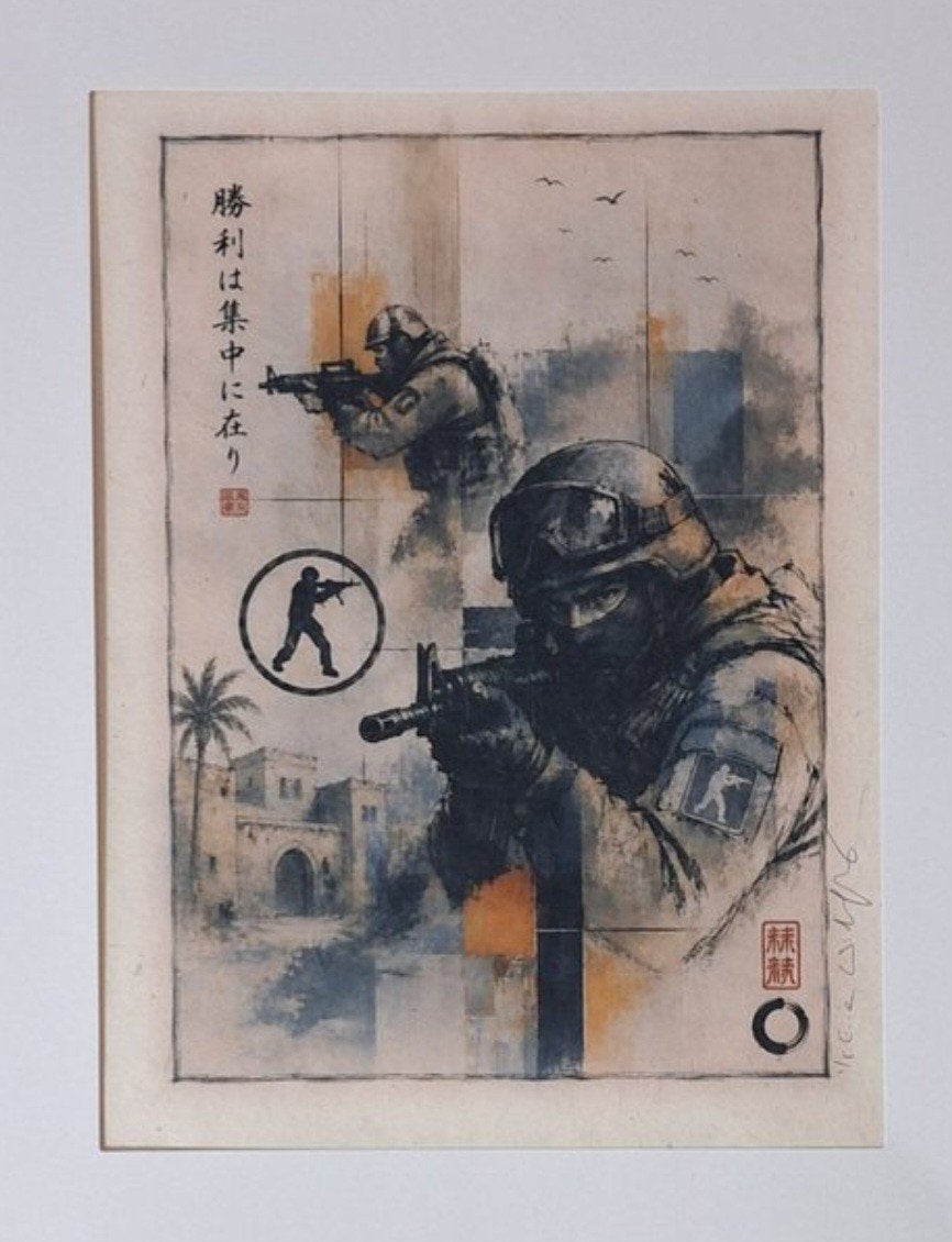 Emma Wildfang - Counter Strike - Anime Ukiyo - Legends Ink, Enlèvement ou Envoi, Certificat d'authenticité, Aquarelle
