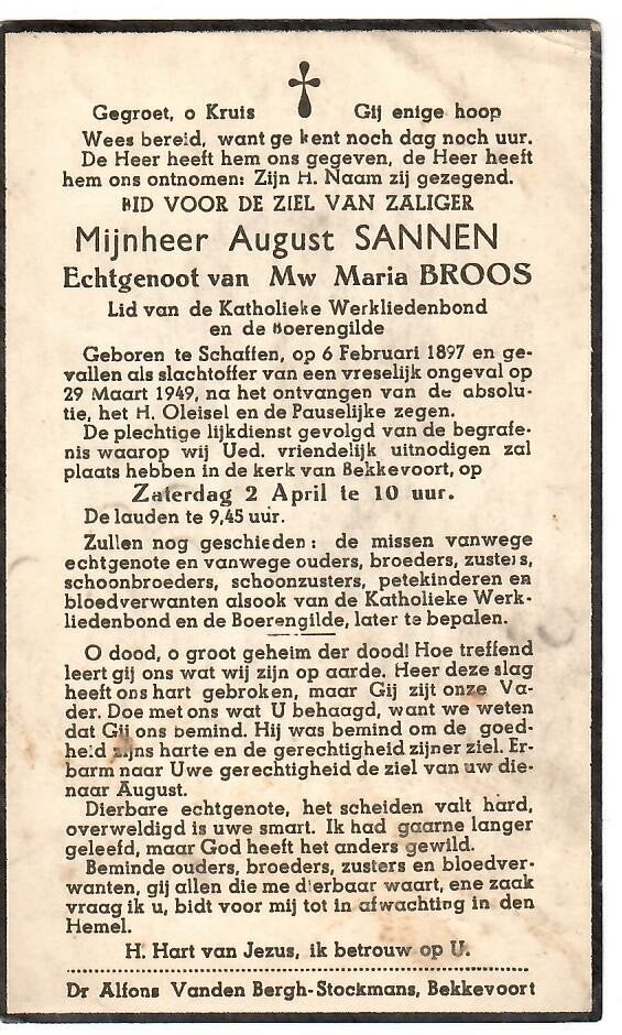 RP August Sannen 1897-1948 vreselijk ongeval, Ophalen of Verzenden