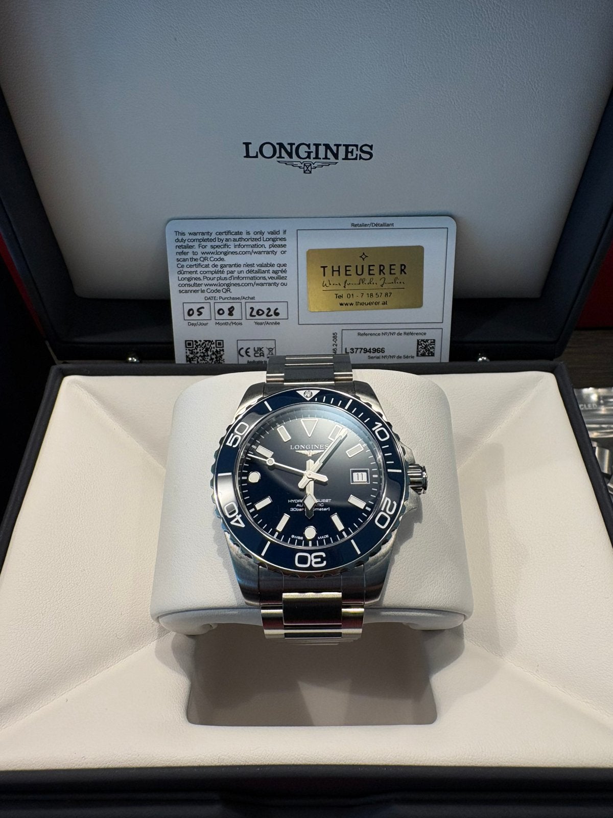Longines Hydroconquest L3.779.4.96.6 39 mm blauw / bleu, Handtassen en Accessoires, Horloges | Heren, Staal, Staal, Polshorloge