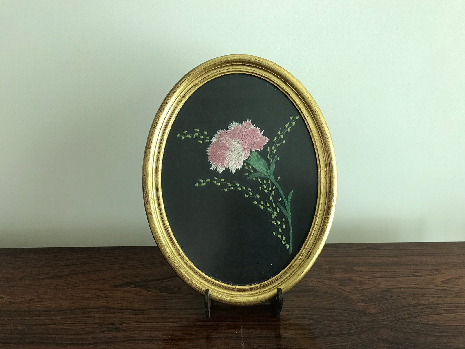 Lijst kader ovaal goudkleurig bloem achter glas, Antiek en Kunst, Ophalen of Verzenden
