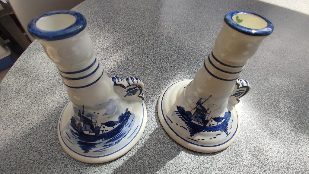 2 handgeschilderde kandelaars, Antiek en Kunst, Ophalen