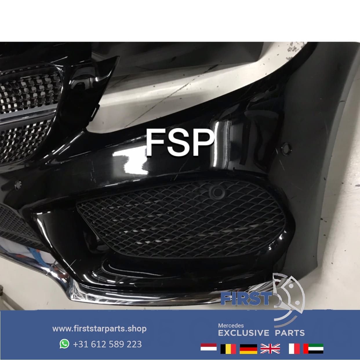 W205 C43 AMG Voorbumper zwart COMPLEET Mercedes C Klasse 201, Gebruikt, -, Voor, Ophalen of Verzenden