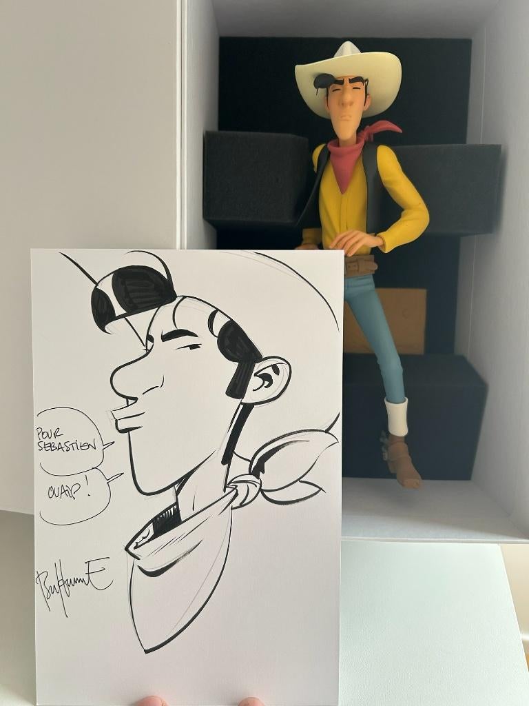 Fariboles Lucky Luke Mathieu Bonhomme met opdrachttekening, Verzenden, Overige figuren, Nieuw, Beeldje of Figuurtje