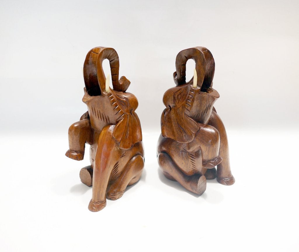 paire de statuettes d'elephants en teck, Oriental, Enlèvement ou Envoi, Utilisé, Bois