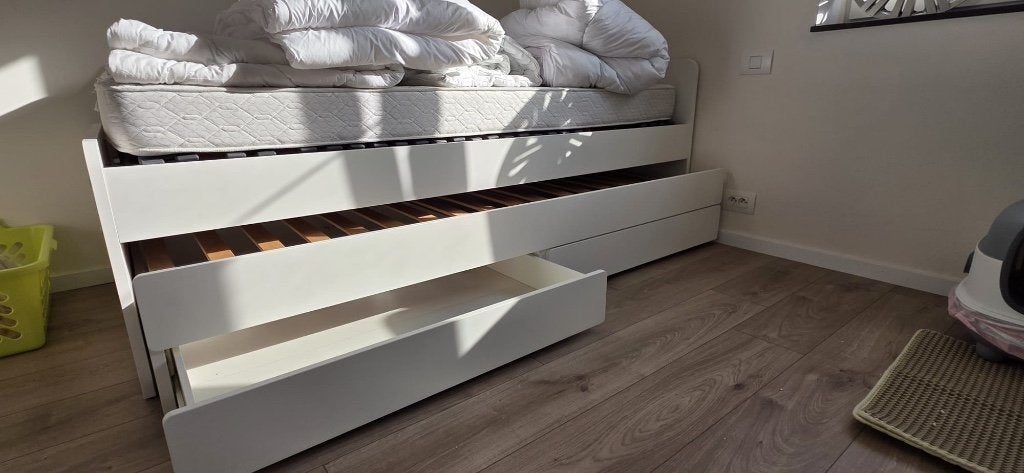 Bed 90x200 inclusief matras, Ophalen, Verstelbaar, 90 cm, Wit