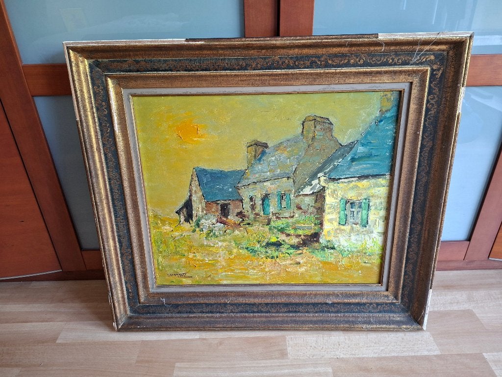 Léon Lommaert (1904-1978) Grande peinture à l'huile Bretagne, Antiquités & Art, Peinture à l'huile, Panneau, Paysage, Enlèvement
