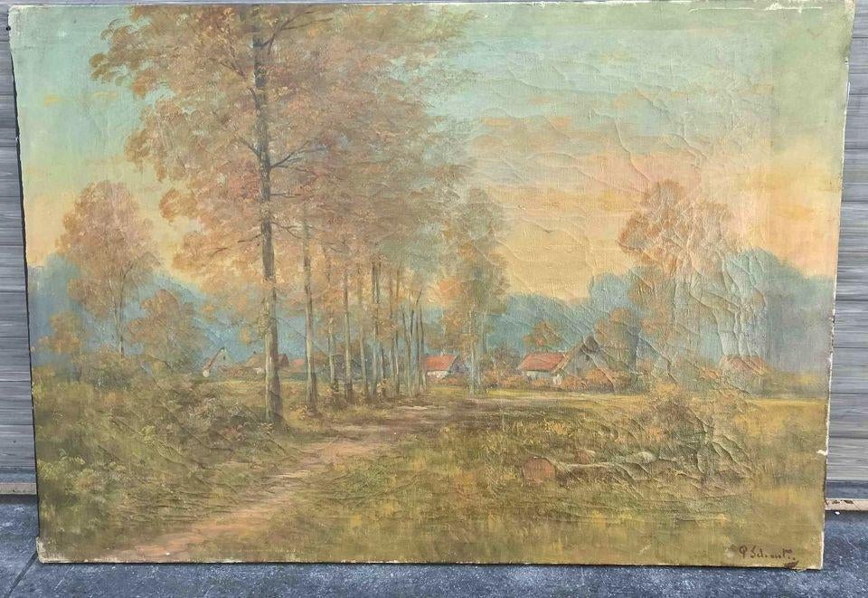 Huile sur toile paysage signe Paul schouten, Antiquités & Art, Enlèvement ou Envoi