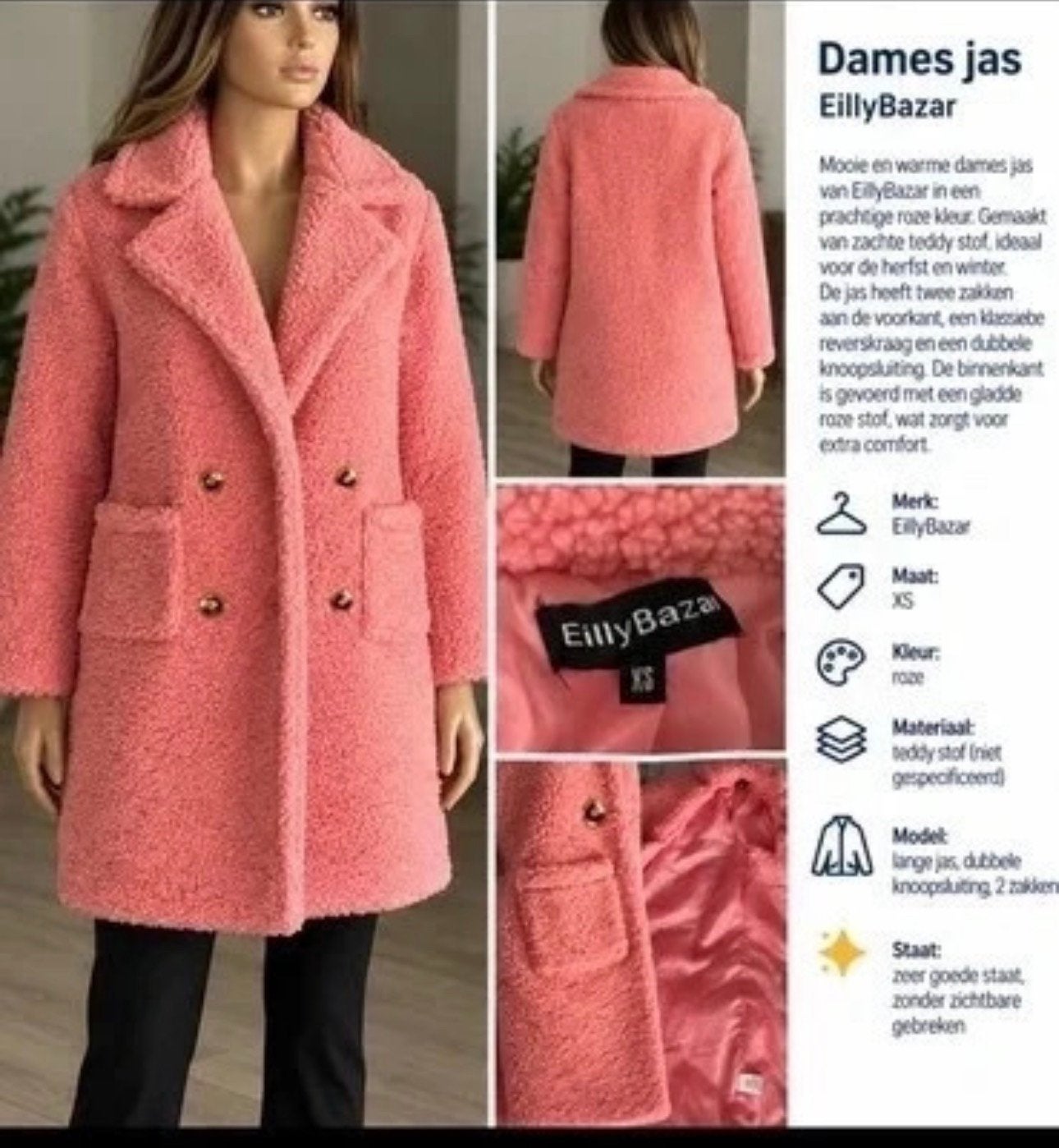Damesjas EllyBazaar – Roze, Kleding | Dames, Verzenden, Zo goed als nieuw, Maat 34 (XS) of kleiner, Roze