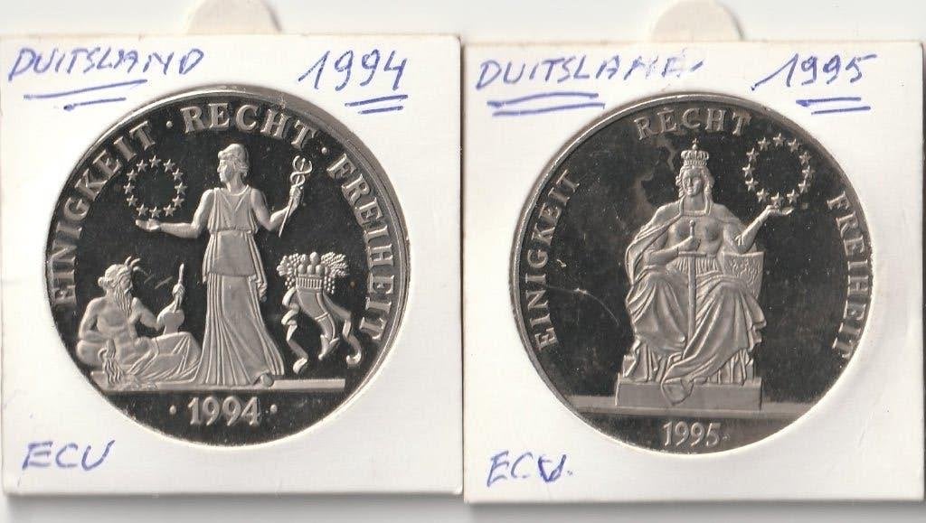 DUITSLAND 2XECU 1994+1995, Timbres & Monnaies, Monnaies | Europe | Monnaies non-euro, Enlèvement ou Envoi, Allemagne