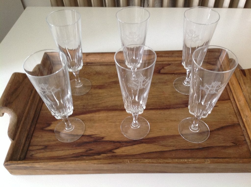 6 champagne glazen "St-Joris Gilde", Antiek en Kunst, Ophalen of Verzenden