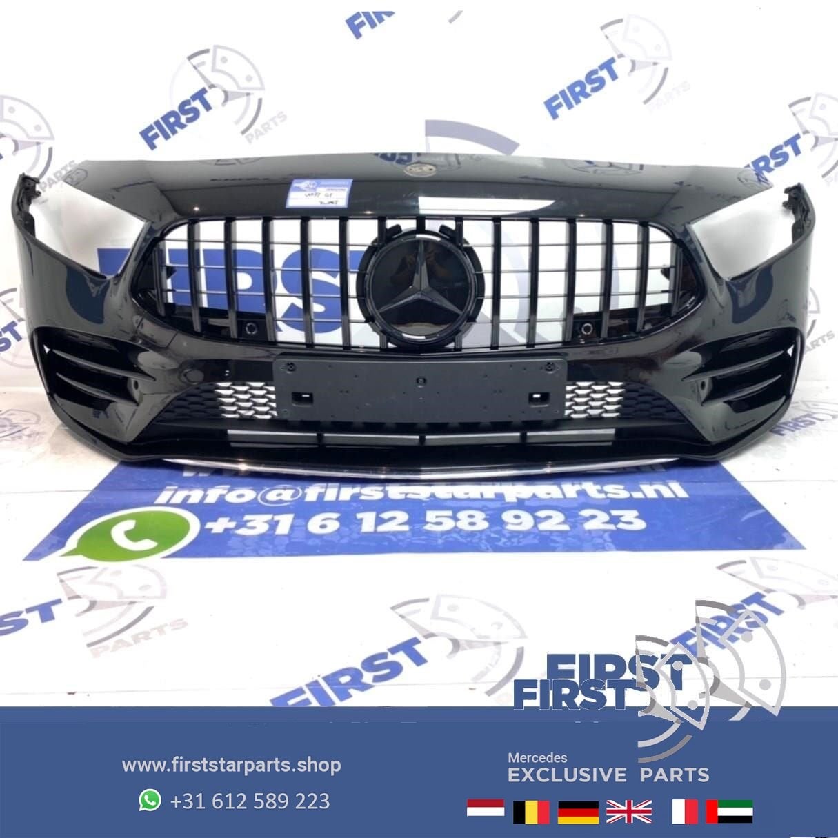 W177 AMG A35 VOORBUMPER A KLASSE 2020 35 ZWART COMPLEET MET, Gebruikt, -, Voor, Ophalen of Verzenden