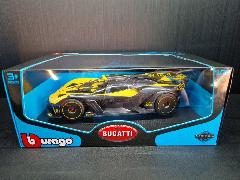 Bburago 1:18 Bugatti Bolide W16.4 (Geel / Carbon Zwart), Hobby en Vrije tijd, Ophalen of Verzenden, Zo goed als nieuw, Auto, Burago
