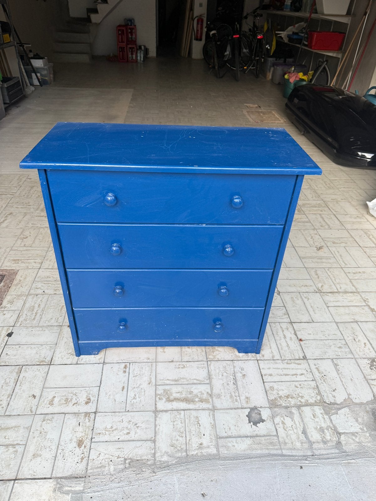 Blauwe houten ladekast / commode – 80  38  80 cm, Ophalen, Gebruikt, 50 tot 100 cm, 3 of 4 laden