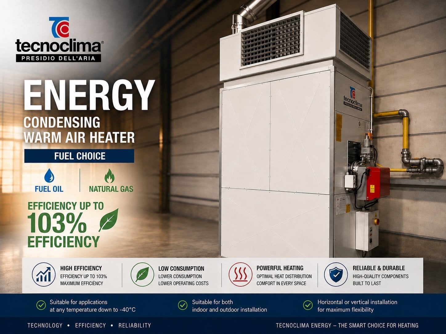 🔥Industriële Luchtverwarming Tecnoclima Energy mazout/gas, Ophalen, Hoog rendement (Hr), 150 cm of meer, 80 cm of meer