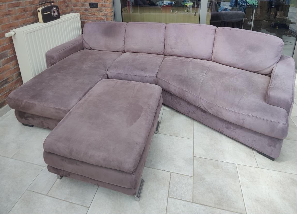 Zetel + 2x poef + fauteuil, Huis en Inrichting, Ophalen, Gebruikt, Hoekbank, 300 cm of meer