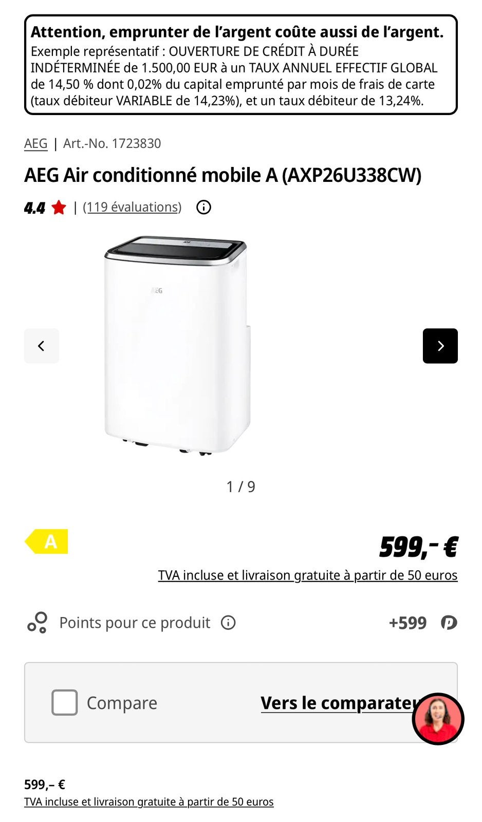 Climatiseur portable AEG avec telecommande., Electroménager, Enlèvement, Comme neuf