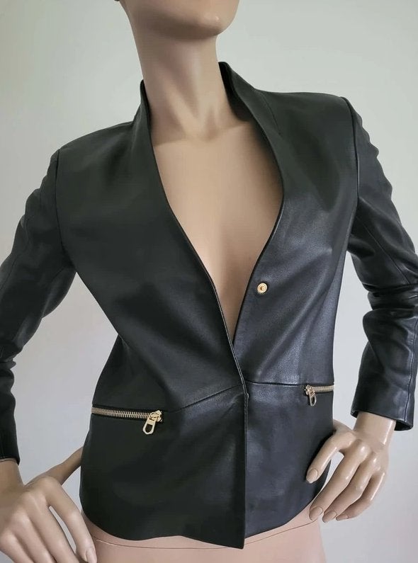 Sandro leren jas, Kleding | Dames, Ophalen of Verzenden, Zo goed als nieuw, Maat 36 (S), Zwart