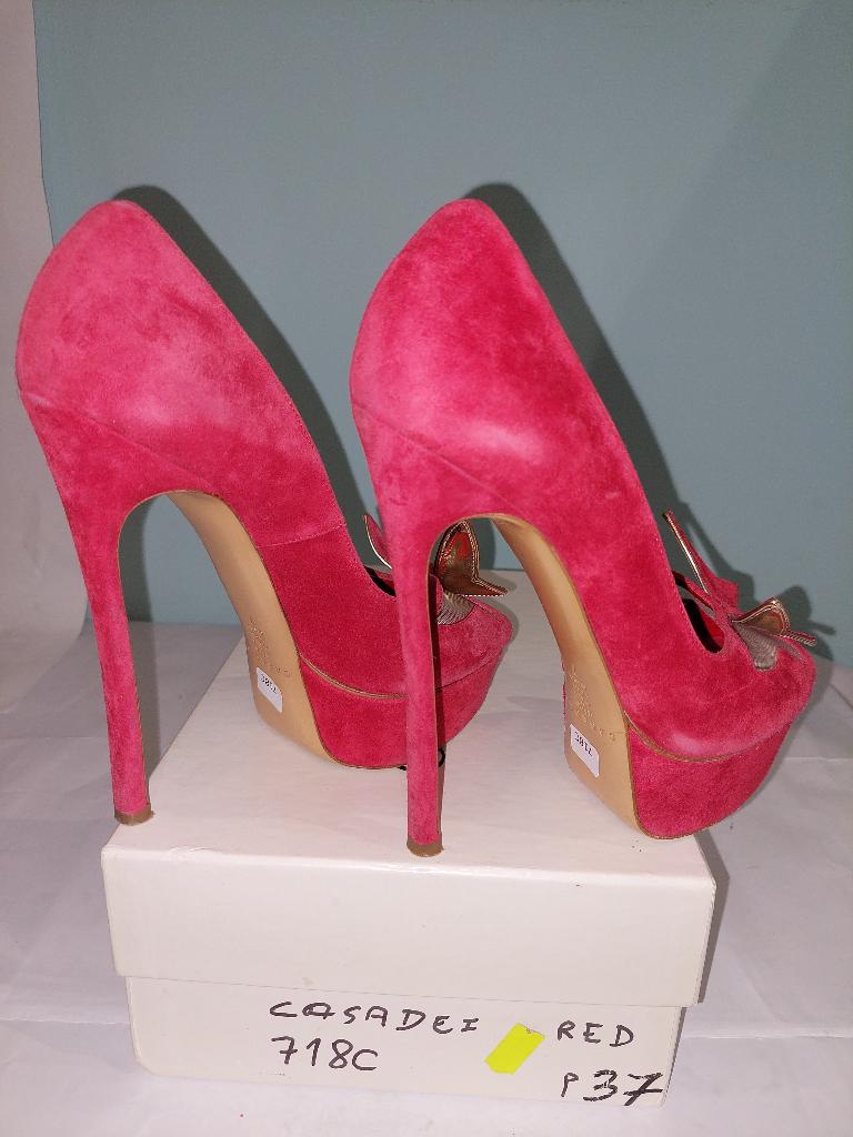 718C* Casadei - sexy rode leren schoenen hoge hakken (37), Kleding | Dames, Pumps, Verzenden, Gedragen, Casadei