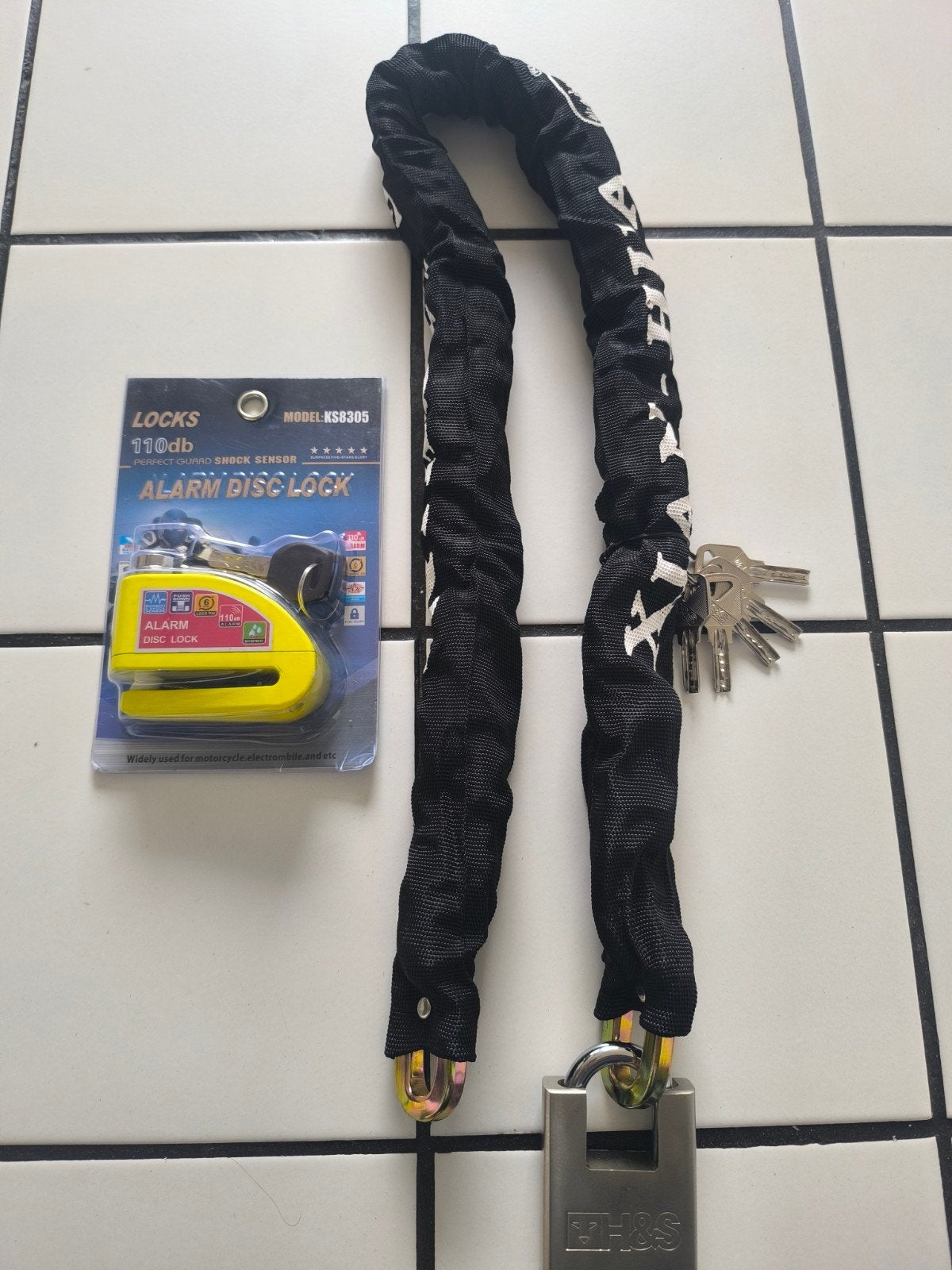 cadenas moto scooter + 5 clés + bloque disque alarme, Enlèvement ou Envoi
