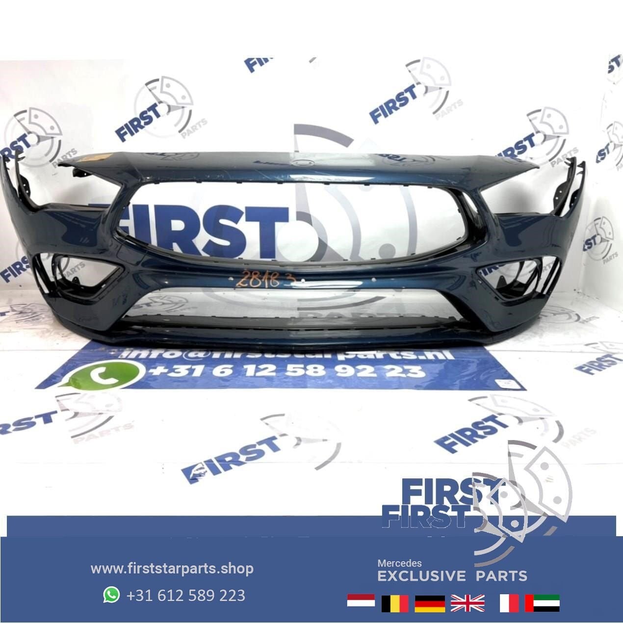 W118 CLA AMG VOORBUMPER BLAUW Mercedes 2019-2022 ORIGINEEL, Gebruikt, -, Voor, Ophalen of Verzenden