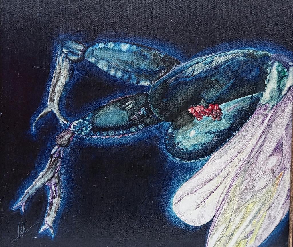 EUGLOSSA PILIVENTRIS groot schilderij gesigneerd, Antiek en Kunst, Kunst | Schilderijen | Klassiek, Ophalen of Verzenden