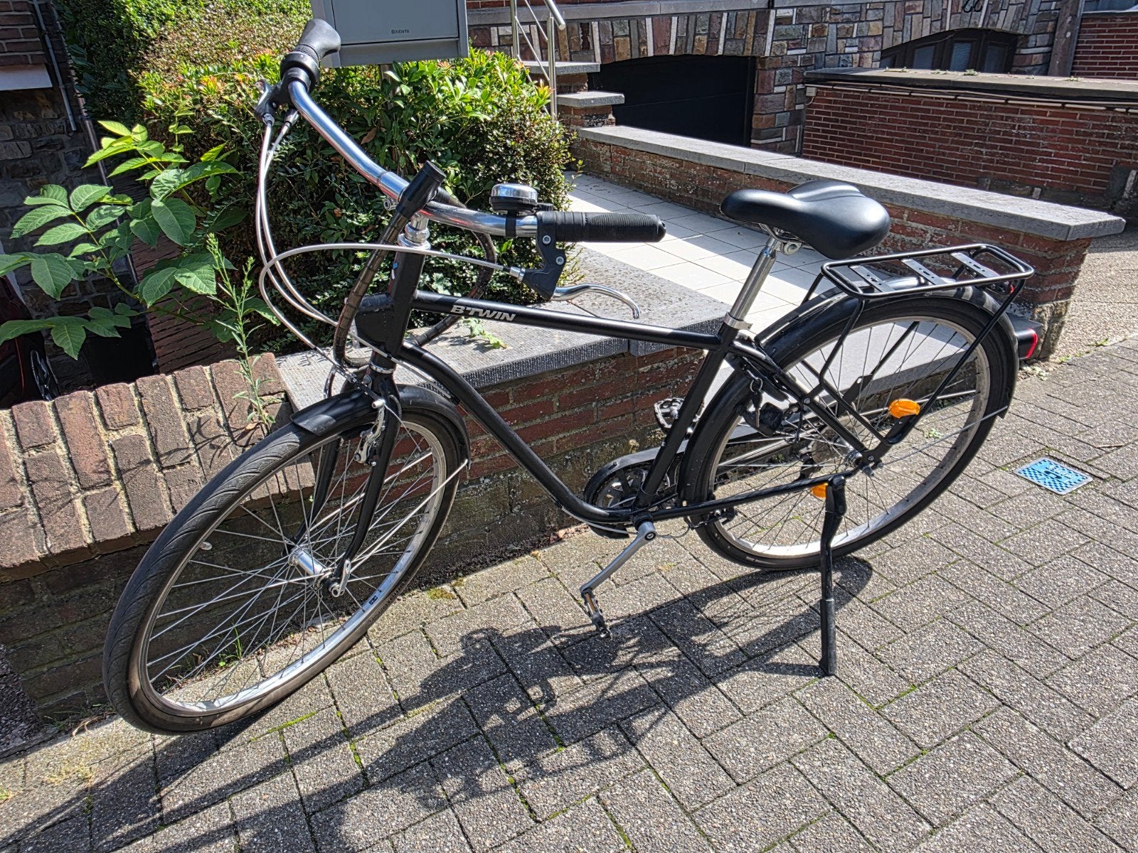 Stadsfiets heren b-twin, Gebruikt, Versnellingen, Trommelrem, Ophalen