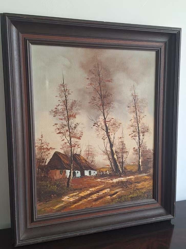 Schilderij Landschap met boerderij en bomen, Antiquités & Art, Art | Peinture | Classique, Enlèvement ou Envoi, Paysage, Réaliste