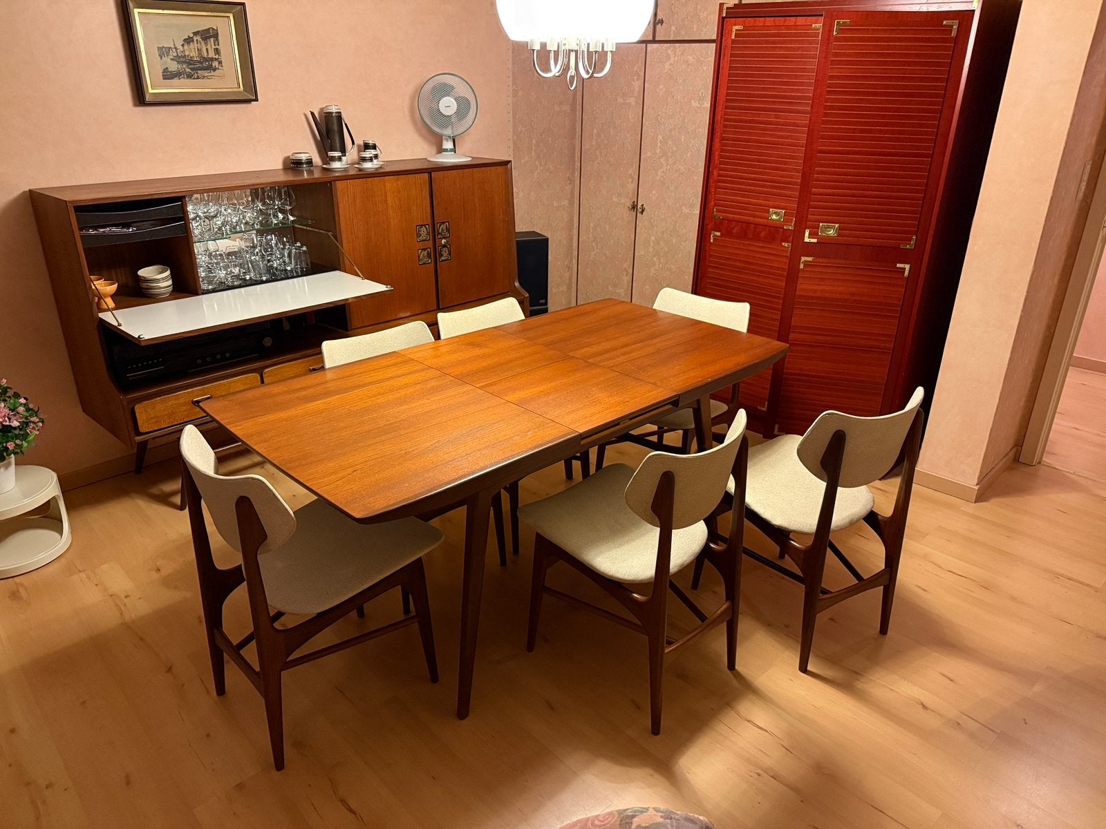 Louis Van Teeffelen uittrekbare tafel + 6 stoelen, Ophalen, Gebruikt, Vijf personen of meer, Vintage