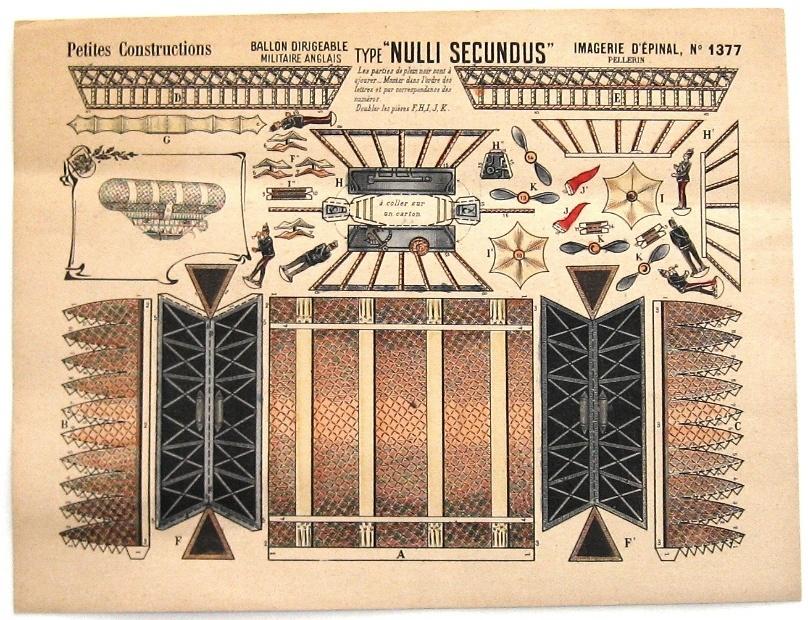 Bouwplaat 1910 Luchtschip Nulli Secundus Militair Zeppelin, Enlèvement ou Envoi