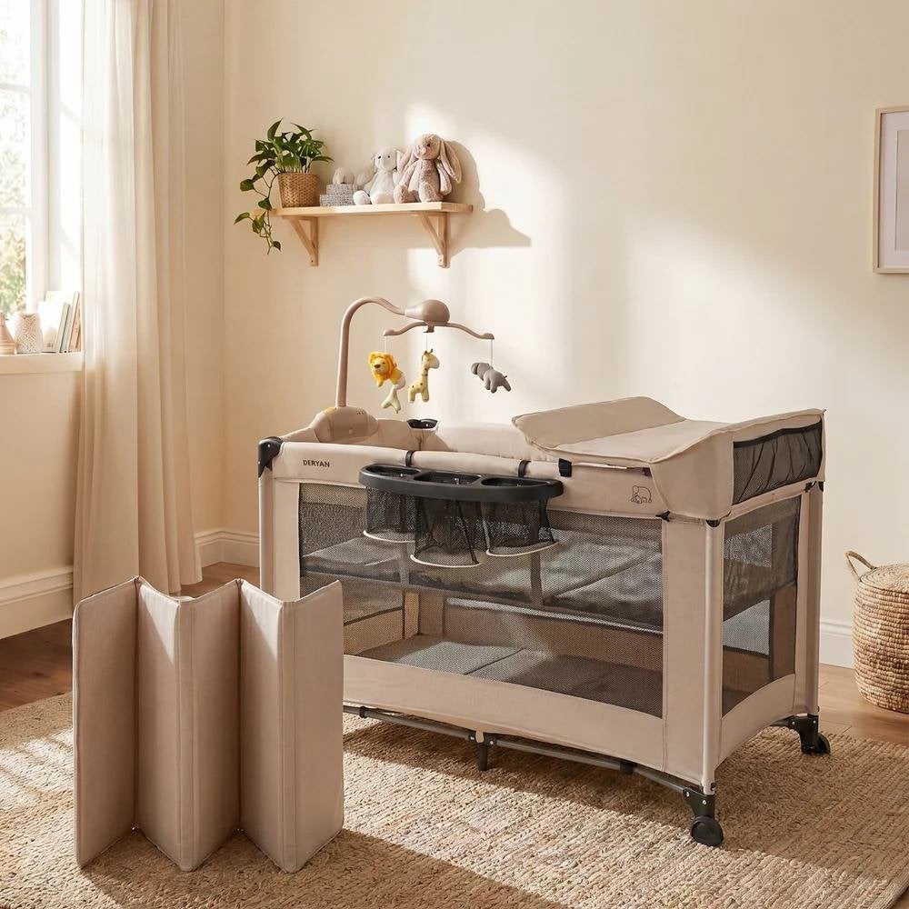 DERYAN Believer Luxe Campingbedje 0-5 Jaar 120x60 cm Nougat, Enlèvement ou Envoi, Comme neuf