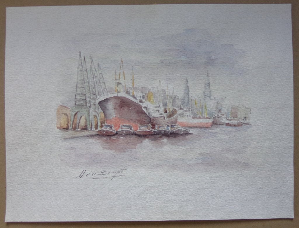 MARCEL VAN DEN BEMPT / 3 STUKS / ANTWERPEN ORIGINEEL 30x40cm, Antiquités & Art, Enlèvement ou Envoi, Aquarelle, Signé, Papier
