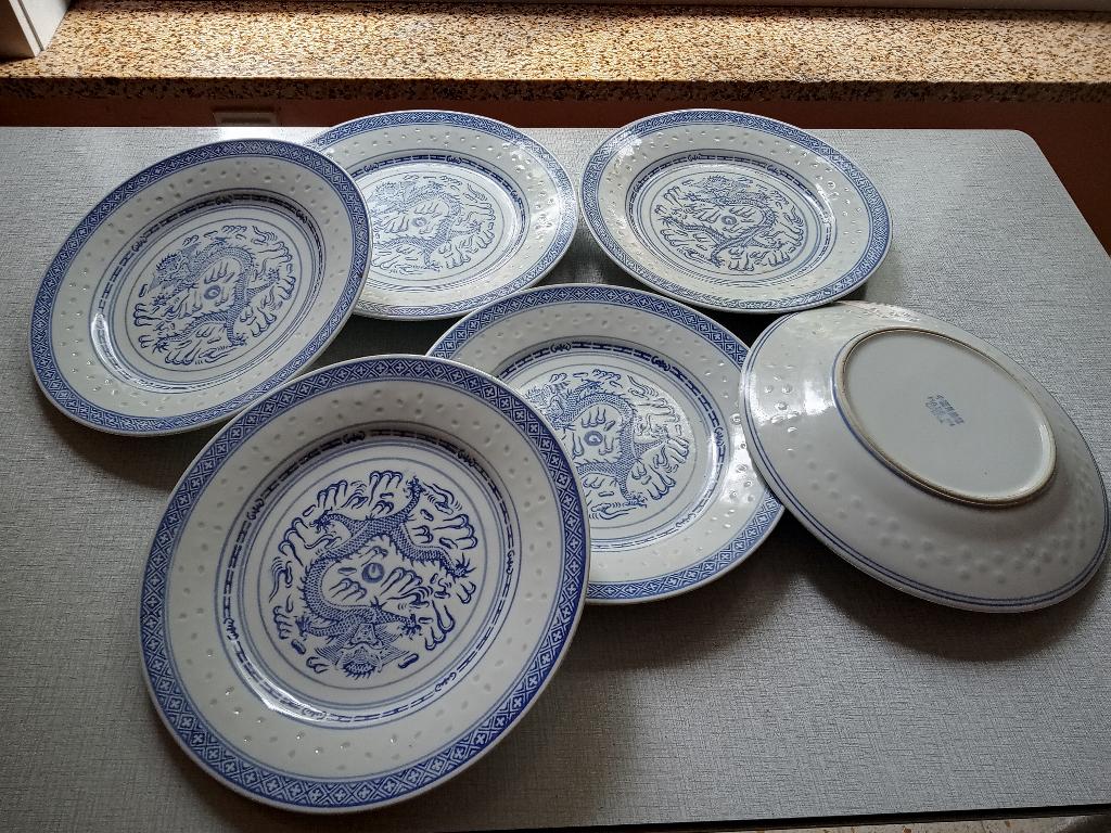 6 Grote BORDEN Chinees tafereel GESTEMPELD Zo goed als nieuw, Assiettes(s), Enlèvement ou Envoi, Comme neuf, Autres styles