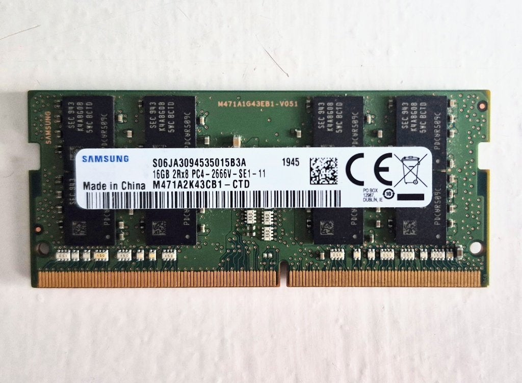 SAMSUNG - 16GB - DDR4 - 2666Mhz - SODIMM laptopgeheugen, Computers en Software, RAM geheugen, DDR4, Refurbished, Ophalen of Verzenden