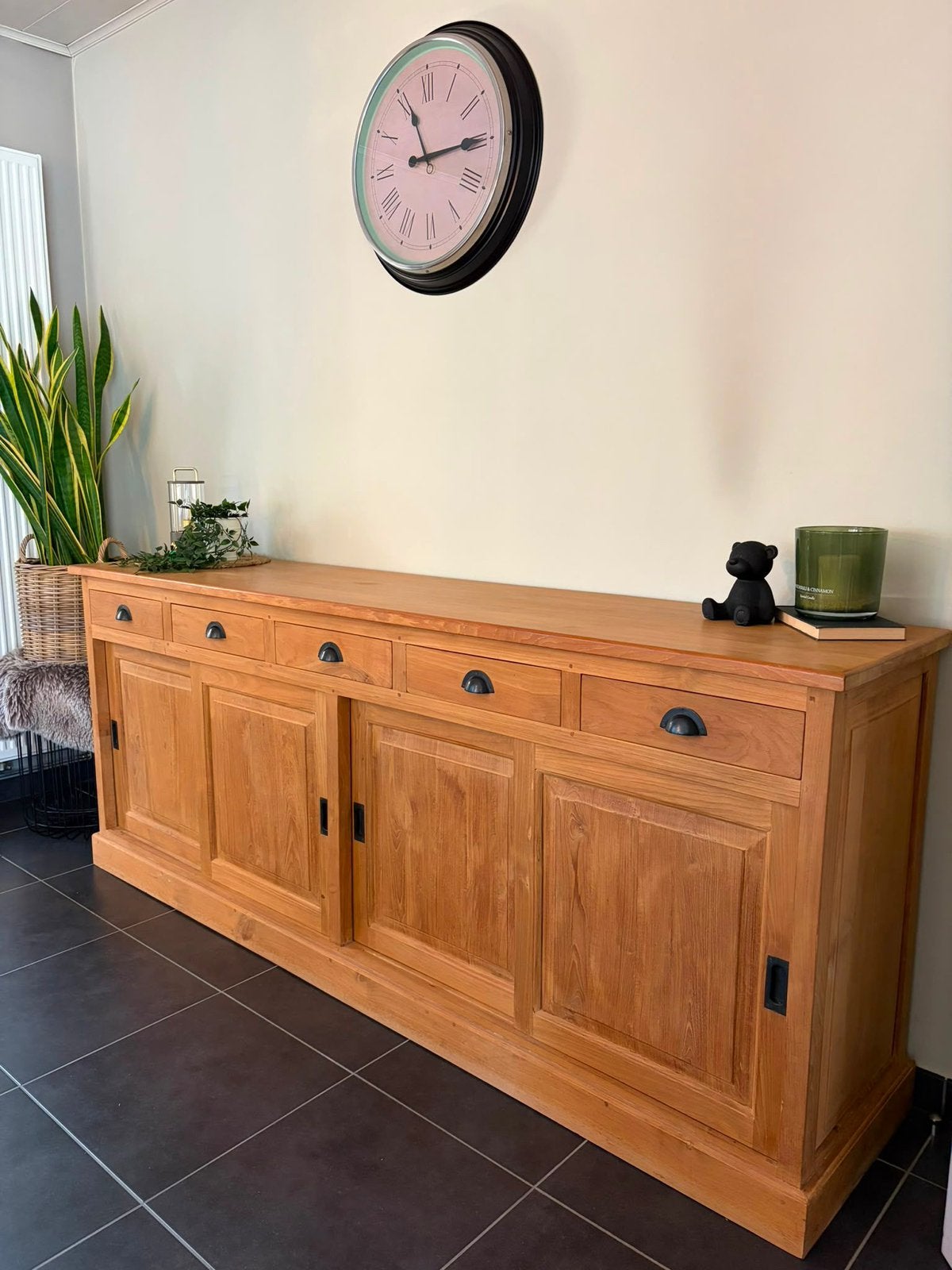 Buffet en teck - 220 x 50 cm, Maison & Meubles, Teck, 200 cm ou plus, Comme neuf, Enlèvement