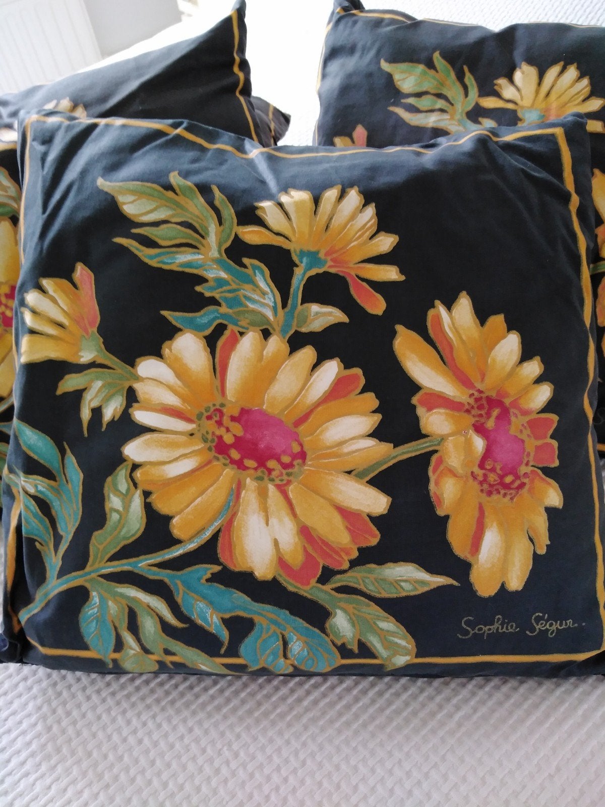 5 coussins fleuris, Enlèvement, Noir