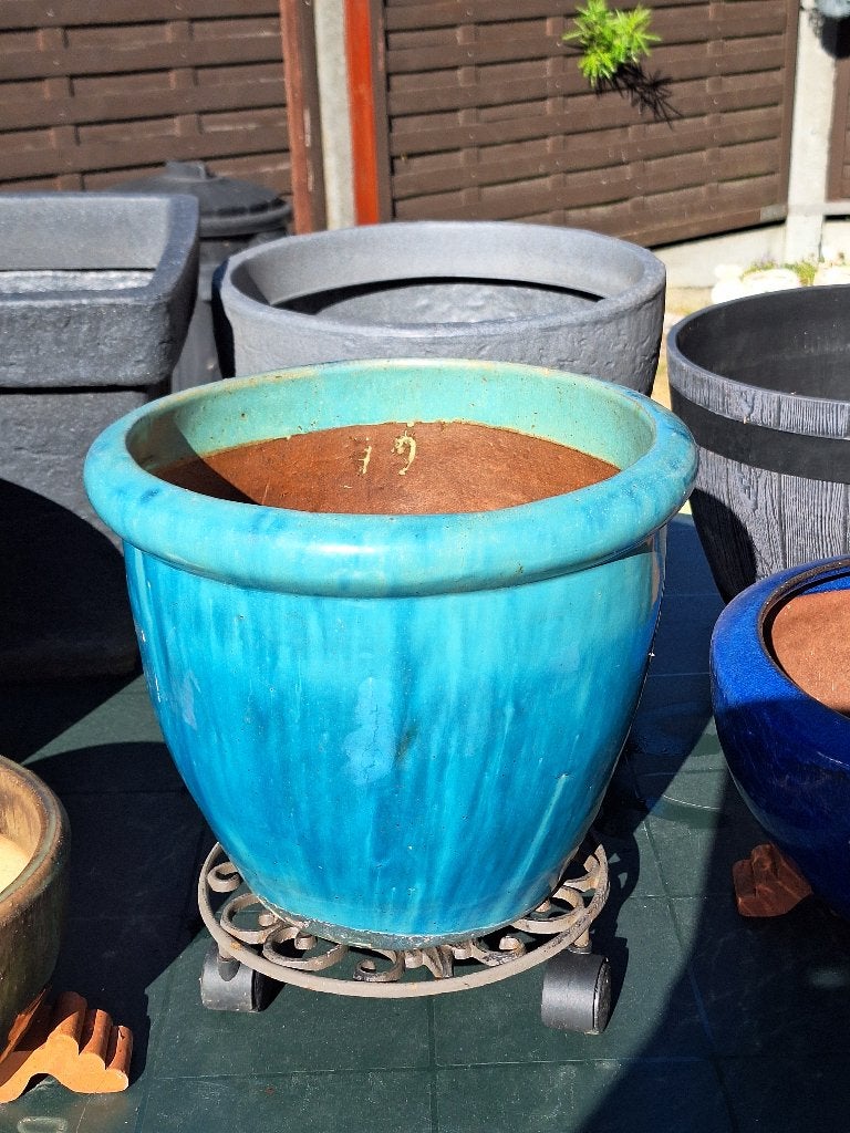 blauw geglazuurde bloempot, Rond, Zo goed als nieuw, 40 tot 70 cm, Ophalen