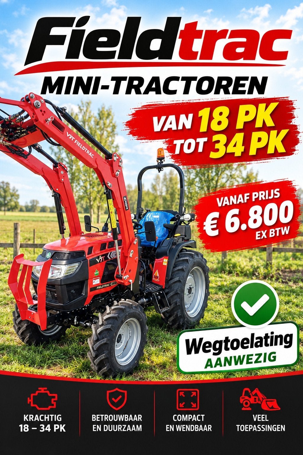 NIEUWE fieldtrac minitractoren met wegtoelating!, Articles professionnels, Enlèvement