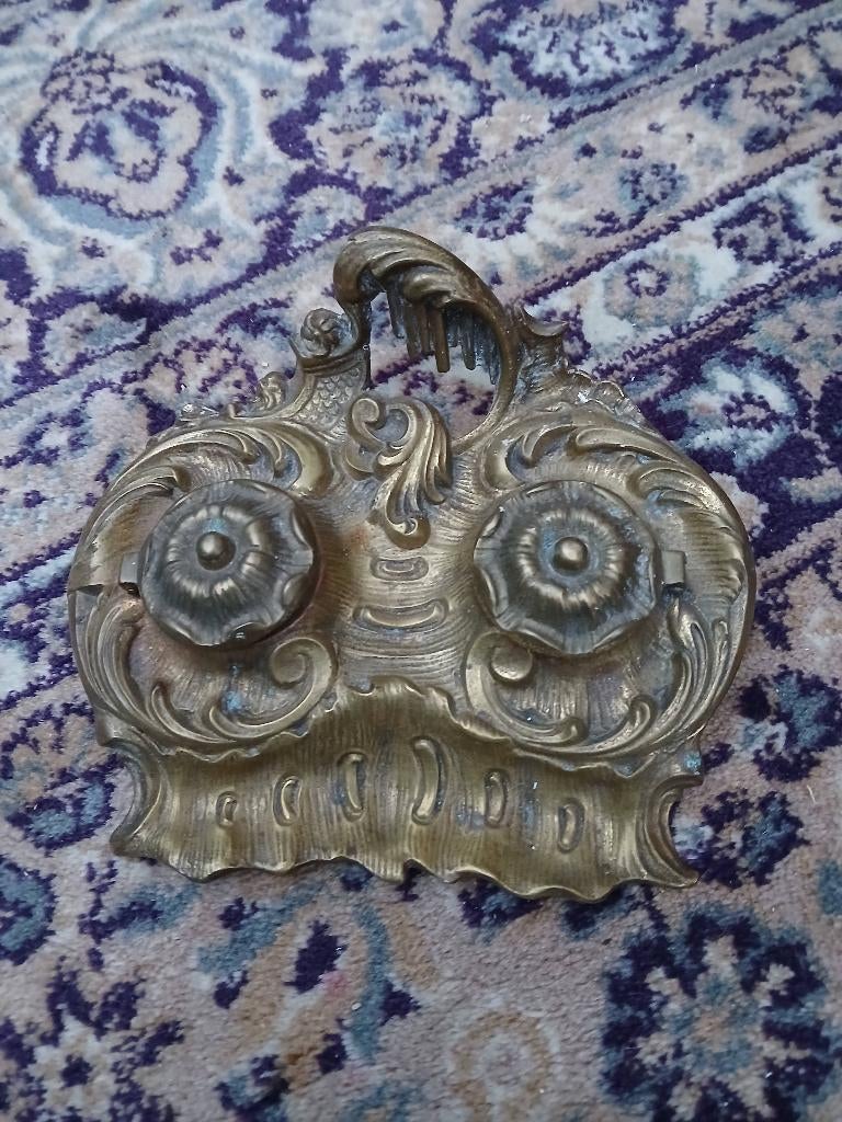 Encrier double en bronze vintage, Antiquités & Art, Enlèvement, Bronze