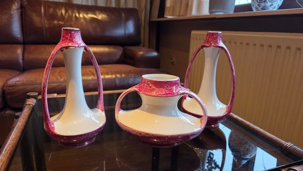 Art deco vazenset NIMY (Belgisch aardewerk ca 1920), Antiek en Kunst, Antiek | Vazen, Ophalen
