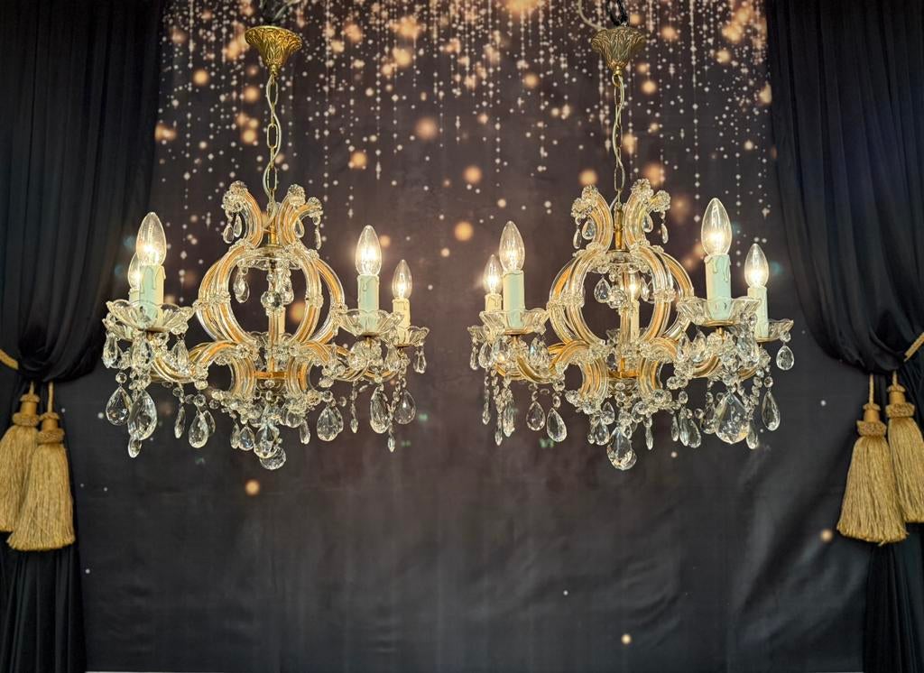 2 IDENTIEKE kroonluchters met elk 5 lichtpunten, Huis en Inrichting, Lampen | Kroonluchters, Gebruikt, Ophalen