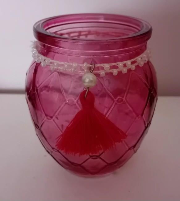 Roze, glazen potje, Overige kleuren, Ophalen of Verzenden, Minder dan 50 cm, Glas
