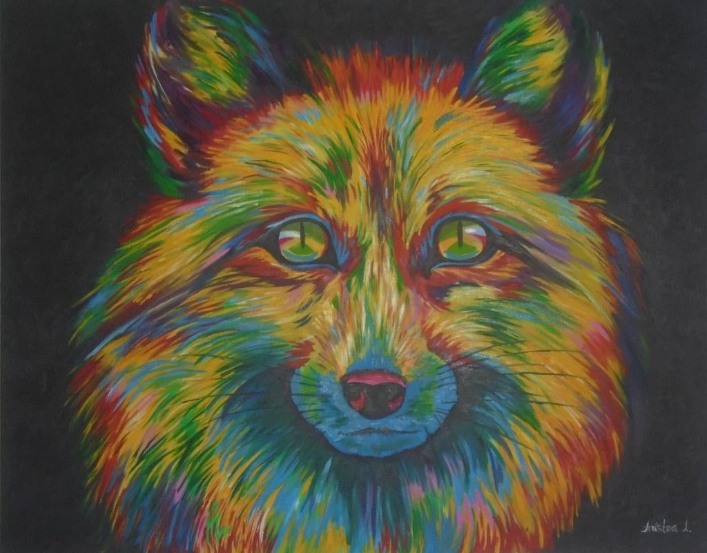 groot olieschilderij wolf popart (80x100cm), Antiek en Kunst, Ophalen of Verzenden