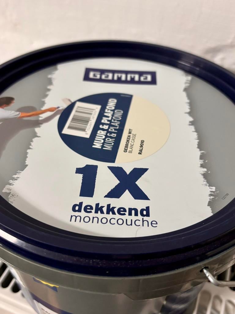 Gamma 2,5L verf 1x dekkend muur & plafond mat RAL 9010 wit, Ophalen, Wit, Nieuw, Verf
