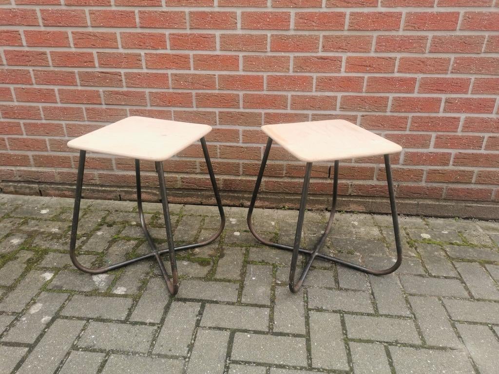 Vintage set van 2 industrieel bijzettafels, Ophalen of Verzenden, Gebruikt