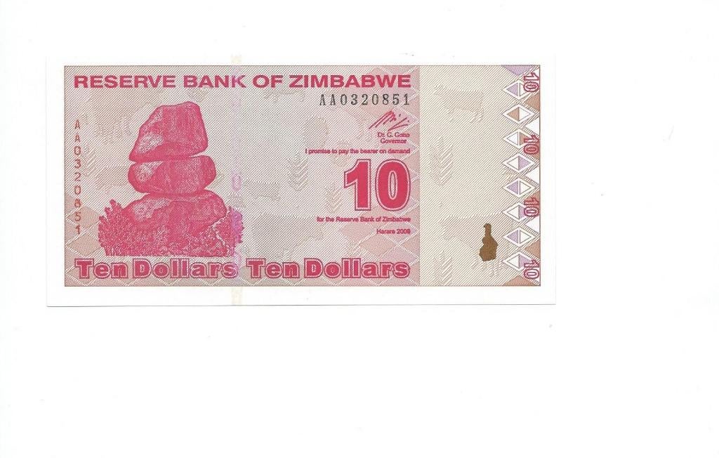 Zimbabwe, 10 Dollars 2009, UNC., Postzegels en Munten, Ophalen of Verzenden, Zimbabwe, Los biljet
