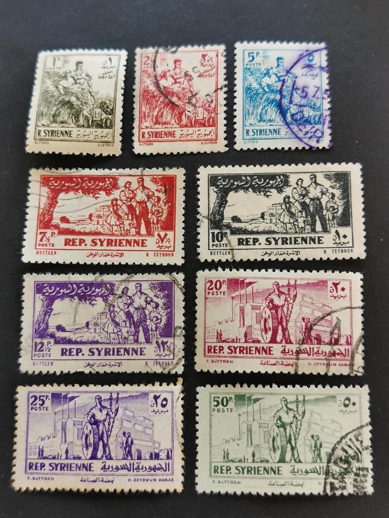 Syrië 1954 - gezin, landbouw, industrie, Ophalen of Verzenden, Gestempeld, Midden-Oosten