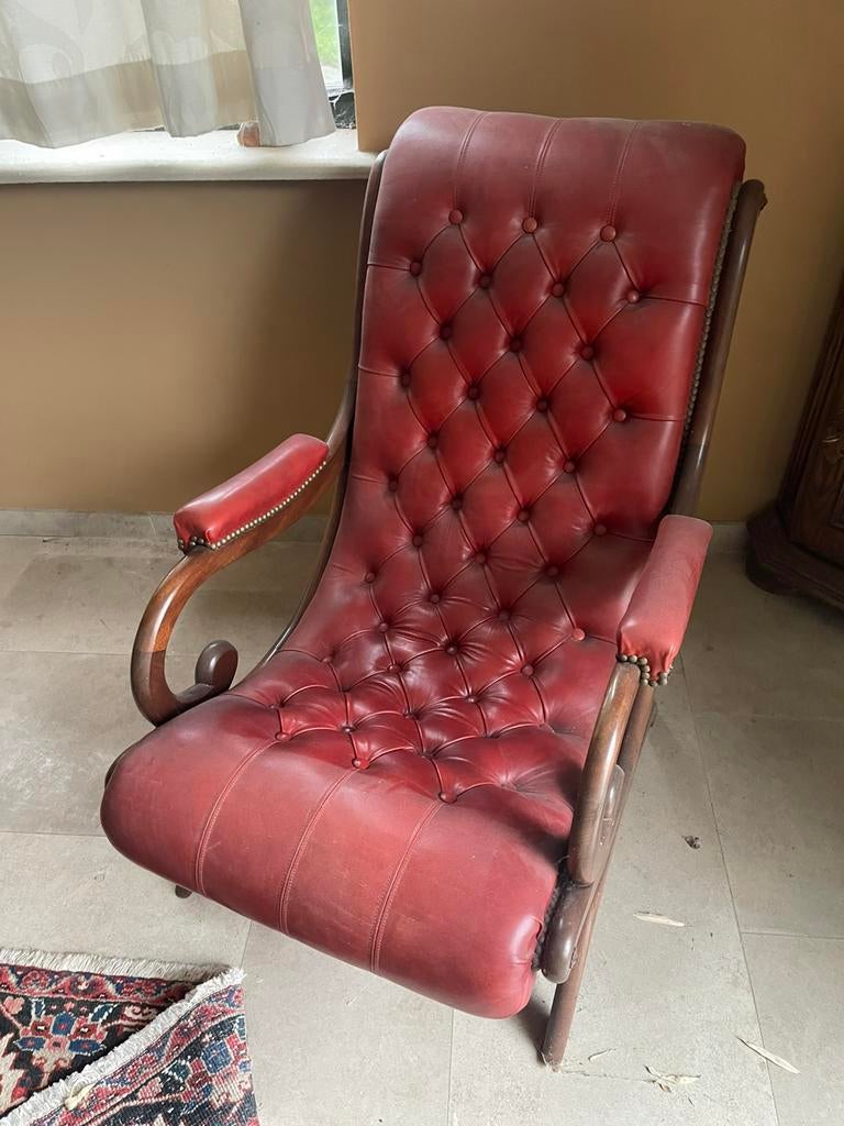 Chesterfield Victoria ? Antieke stoel rood leder 2 stuks, Huis en Inrichting, Fauteuils, Ophalen, Gebruikt, Leer