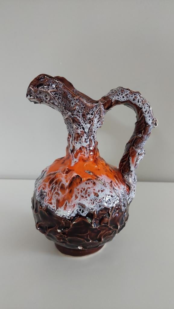 Vintage gemerkt Vallauris kruikje met dik druipglazuur, Antiek en Kunst, Ophalen of Verzenden