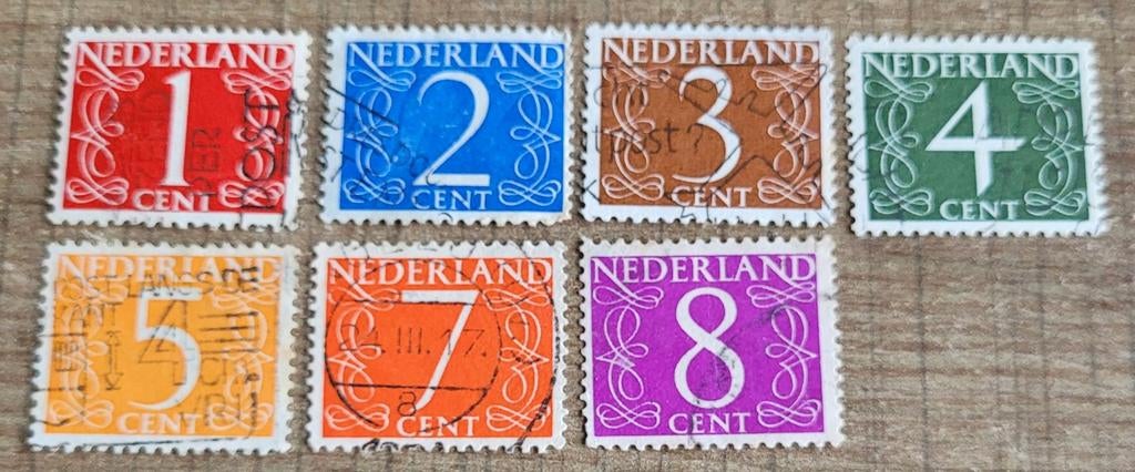 7 oude postzegels: Nederland, Ophalen of Verzenden, Na 1940, Gestempeld